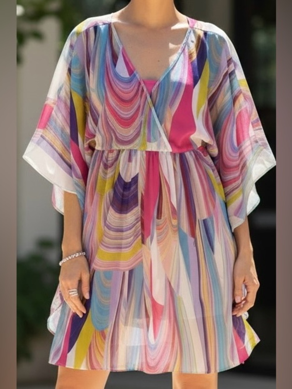 Trina Turk Multicolor Chiffon Caftan Dress Size 14
